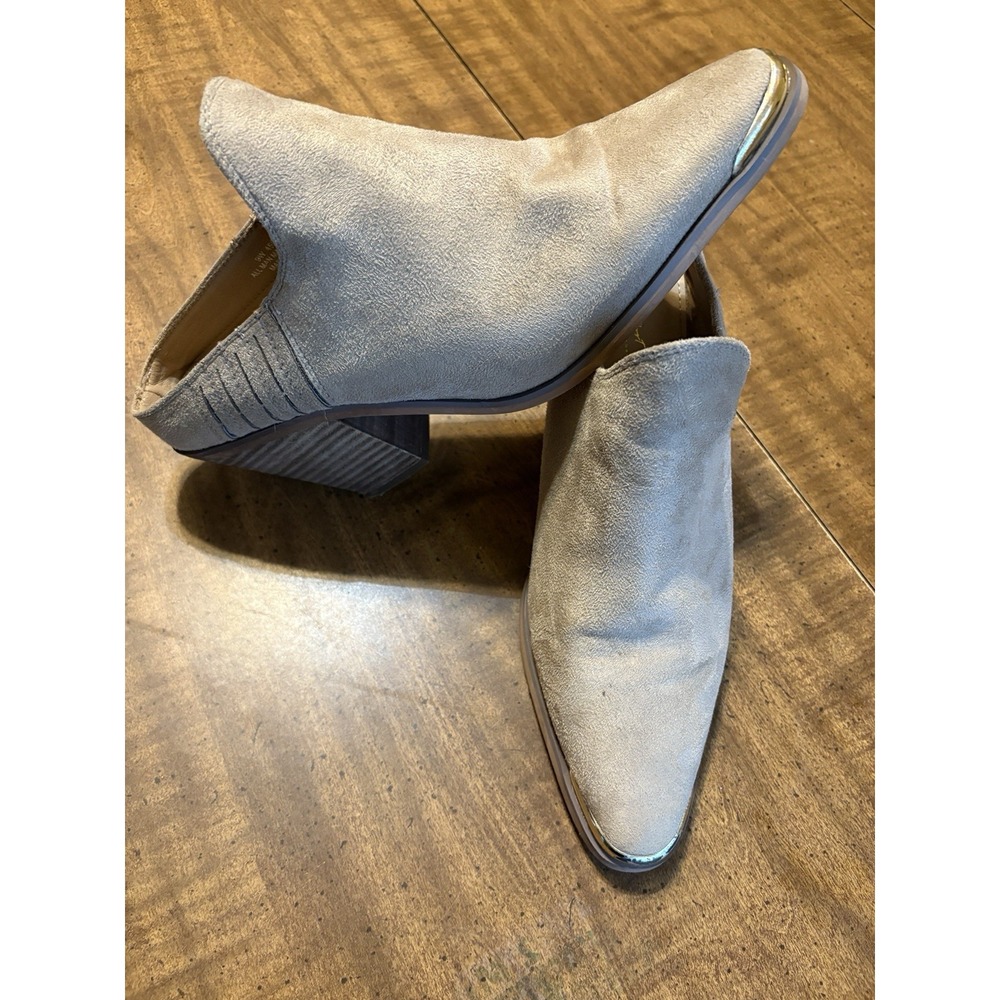 Size 9 Wide Backless Slipon Boots Women's Tan Gold Toe Tip 3.5 Inch‎ Heel